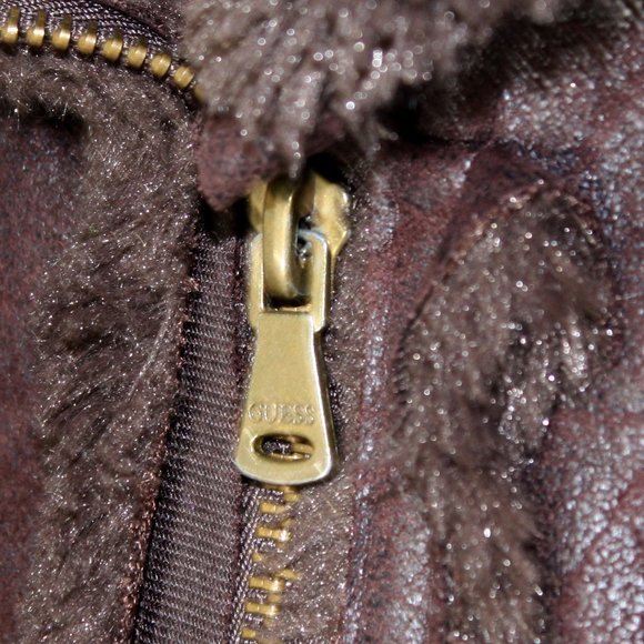 Womens Moto Jacket Asymmetrical Polyester Shell Guess Zippers Sz Medium - Picture 6 of 6